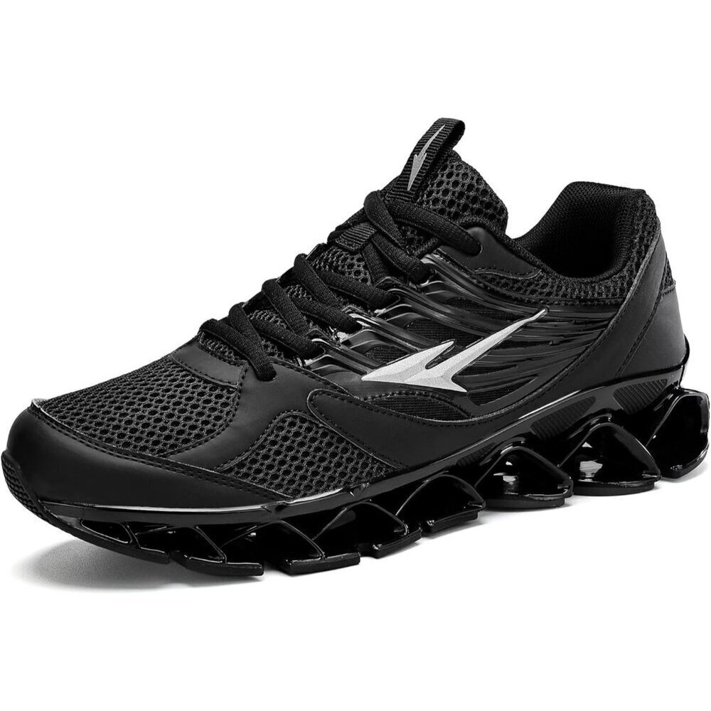 Men's Running Shoes Mesh Runners Fashion Sport Blade Walking Sneakers All Black - Picture 2 of 7